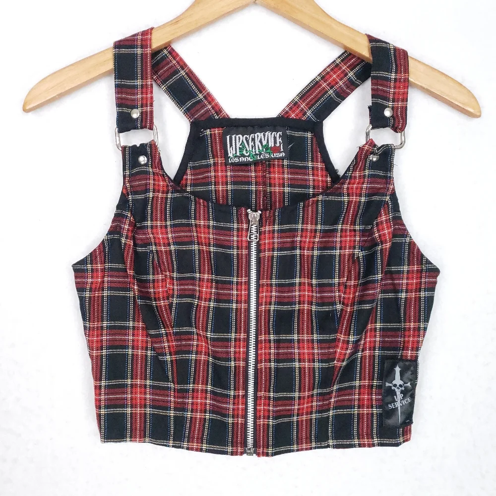 Rare Vintage Lip Service Plaid Punk Zip Up Goth Top - Picture 1 of 10